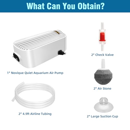 Image of Quiet Aquarium Air Pump 9W Fish Tank Oxygen Aerator Pump with Air Stone Airline Tubing Check Valve Aquarium Bubbler for 160-300 Gallon Fish Tanks
