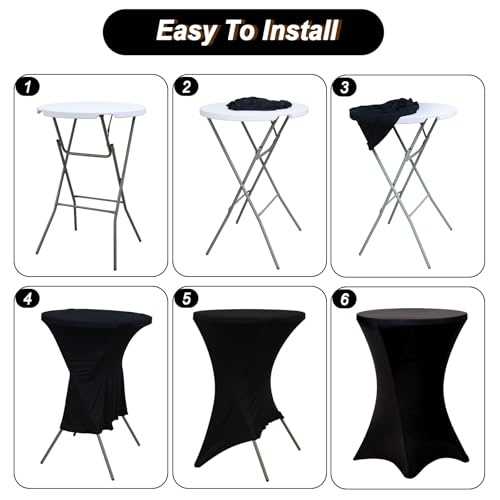 Fixwal 4 Pack Spandex Cocktail Table Covers, 32x43 Inch Black Fitted Stretch Highboy Round Cover Table Cloth for Party, Bar, Pub, Wedding, Banquet by Fixwal - Image 4