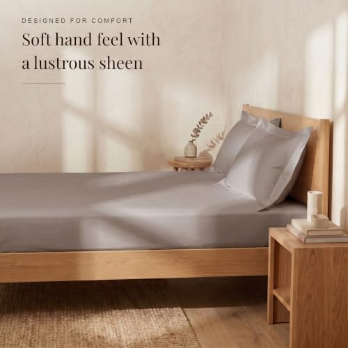 Image of Huesland 300 TC Premium 100% Pure Cotton Luxe Soft Touch Fitted Single Size Bedsheet Cotton with 2 Pillow Covers | Perfect Greige | 36 x 78 Inches
