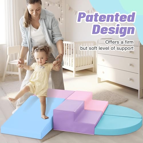 Image of TODIBY 6-Piece Foam Climbing Blocks for Toddlers: Colorful Climbing Gym PU Leather Baby Foam Building Blocks Indoor Toy