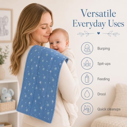 Image of Baby Burp Cloths for Boys and Girls - 7 Pack Large 100% Cotton - Double Layered Extra Absorbent Burp Rags, Blue