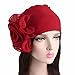 Botrong Women Ladies Retro Big Flowers Hat Turban Brim Hat Cap Pile Cap (Red)