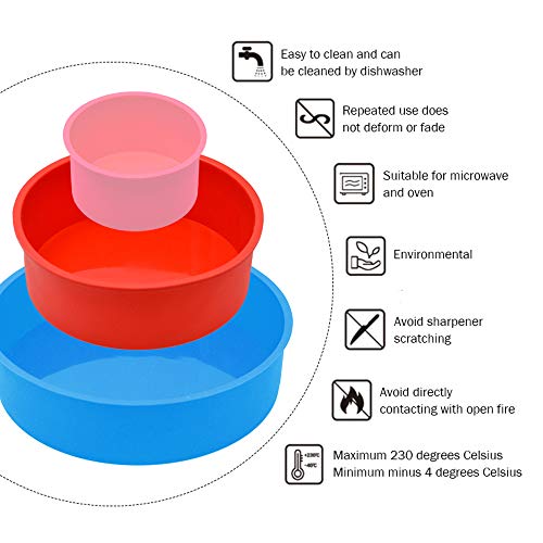 5Pcs Silicone Cake Pans, FULANDL 4\" 6\" 8\" Round Silicone Cake Baking Molds Pan Pastry Baking Mold, for Birthday Party Wedding Anniversary (Pink/Blue/Red)