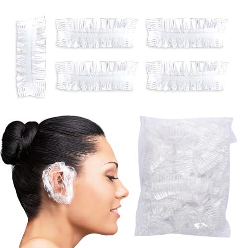 Dreamil 200 Stück Einweg Ohrenschützer für Dusche Haarfärbemittel, Klare Ohrabdeckung Wasserdichte Ohr Abdeckung Ohrkappen für Friseur Salon Spa Baden Zuhause Hotel Friseursalon Haarfärbung
