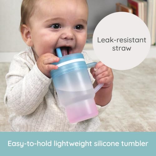 Image of Infantino My 1st Tumbler Silicone Tumbler with Straw and Handle, Spill Resistant for On the Go, BPA Free, Twilight Bloom