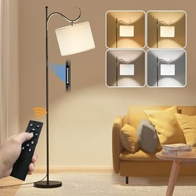 SIBRILLE LED Floor Lamp for Living Room with 4 Color Temperatures, 1200LM Tall Lamp with Remote Control & Touch, Stepless Dimming, Standing Lamp for Bedroom, Office, White Lampshade