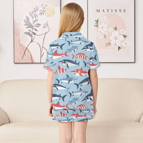 ALAZA Cute Fish on Blue Pajamas Satin Pajama Set Short Sleeve Button Down Sleepwear4