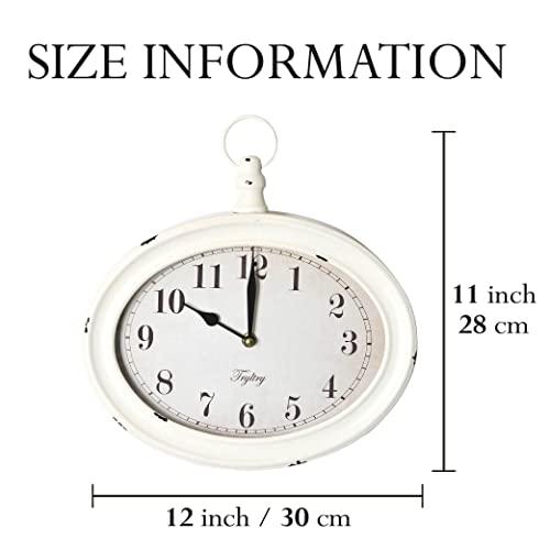 Tryltry White Oval Retro Wall Clock , Rustic Vintage Style, Antique Old Fashioned Design, Battery Operated Silent Decor Wall Clocks For Kitchen,Farmhouse,Office , White Oval #TOP1