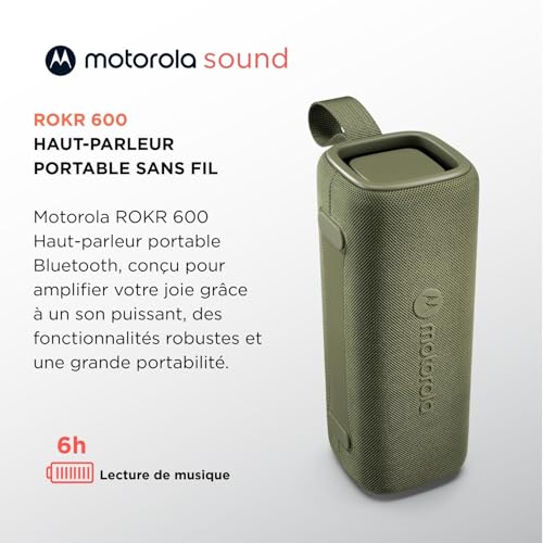 Motorola Sound - Haut-Parleur Bluetooth sans Fil ROKR 600 - Son Puissant de 30 W, résistant à l'eau et à la poussière, Fonction de Diffusion, Plus de 20 Haut-parleurs, 6 Heures d'autonomie, Vert