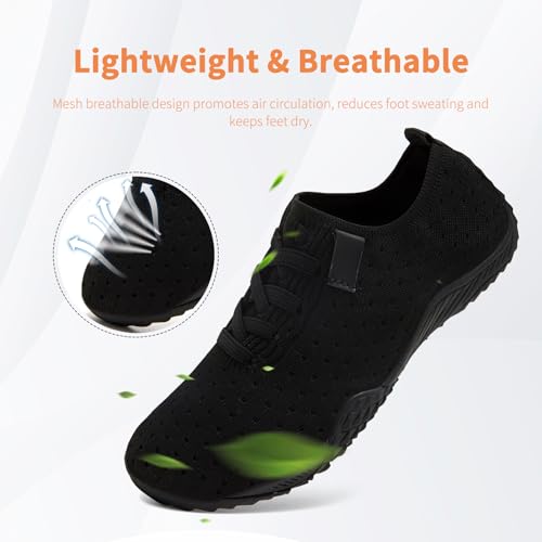 Oltyutc Women's Barefoot Shoes Minimalist Tennis Shoes Zero Drop Gym Walking Sneakers Non Slip for Work Workout Travel Indoor Slippers All Black 9.52