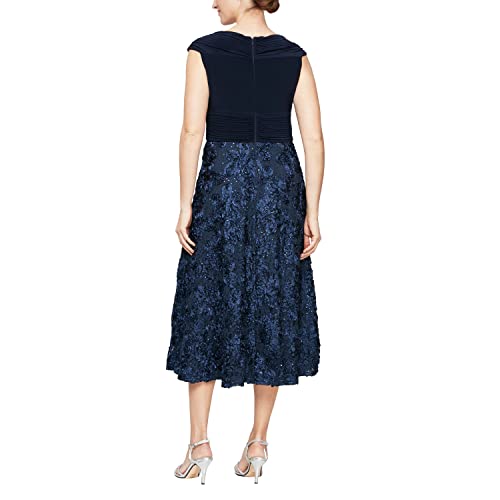 Image of Alex Evenings Women's Tea Length Dress with Rosette Detail
