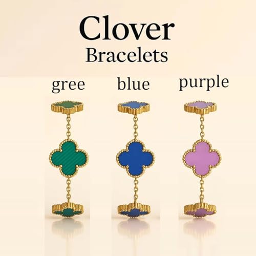 18K gold-plated mother of pearl enamel, adjustable clover lucky bracelet for women, white/black/red/green/red/orange/yellow/blue/indigo/purple flower four leaf chain bracelet, fashionable jewelry gift 5