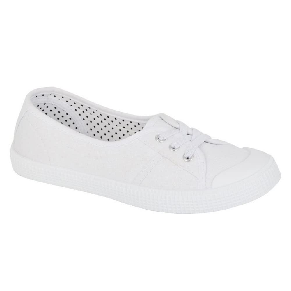 Dek Scarpe basse da donna/ragazza, in tela, con lacci elastici, colore: nero/bianco
