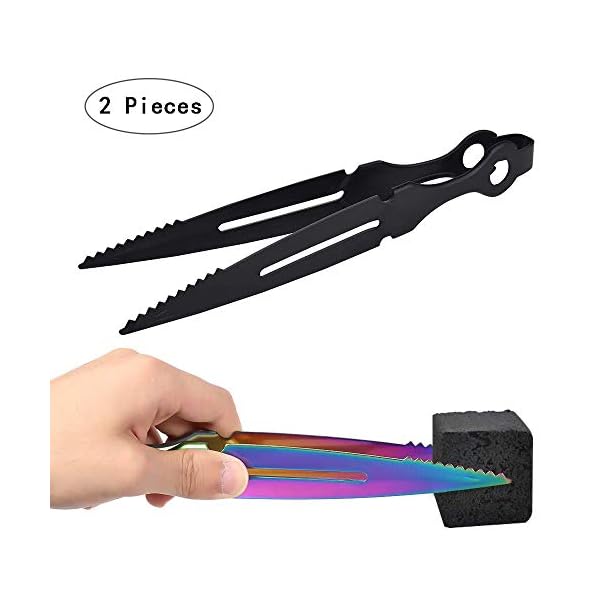 Yhuasia Shisha Zange Edelstahl, 2 Stück Metall Shisha Zange, Tabak Zange, Shisha Tabak Zange, Shisha Zange Set, für Charcoal Bar Shisha Pipe Zubehör Charcoal Clip (Schwarz und Farbig) – Bild 3