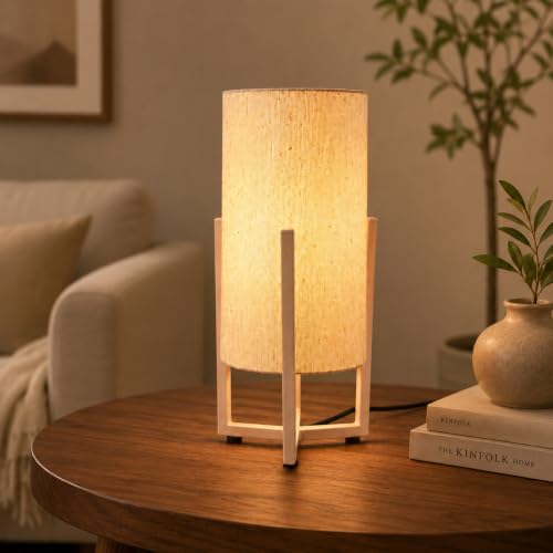 Image of Amazon Basics Minar White Iron Frame Table Lamp | Cream Iron Tripod Base with Polyester Shade | E27 Holder | Decorative Night Lamp for Bedroom, Living Room & Study Room | Home Decor Gift