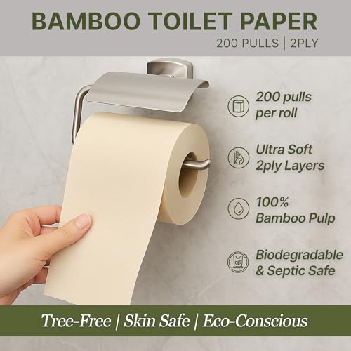 Image of Claret Bamboo 2-Ply Toilet Roll (10 x 10 cm) | 200 Pulls | 10 Rolls in 1 Pack | Ultra Soft & Eco-Friendly | OBA Free | Natural Bamboo Pulp (Pack Of 1 (10 Rolls))