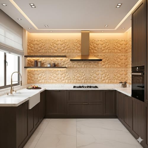 Image of Kayra Decor 3D PVC Wall Panels - Pabble Design,Mustard Yellow Color, 19.7 inch x 19.7 inch (Pack of 40) | Covers 107.60 Sq. Ft. |