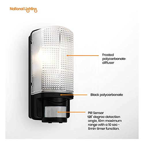National Lighting Motion Outdoor Lights Mains Powered - PIR Lights Outdoor - Bulkhead Wall Lights with Motion Sensor - IP44 Rated Security Lights - Black Finish - E27 LED Compatible - Image 4