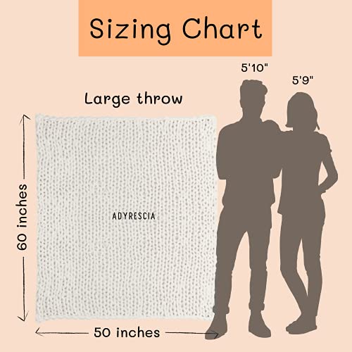 Adyrescia Chunky Knit Blanket Throw | 100% Hand Knit With Jumbo Chenille Yarn (50"X60", Cream White) #TOP5