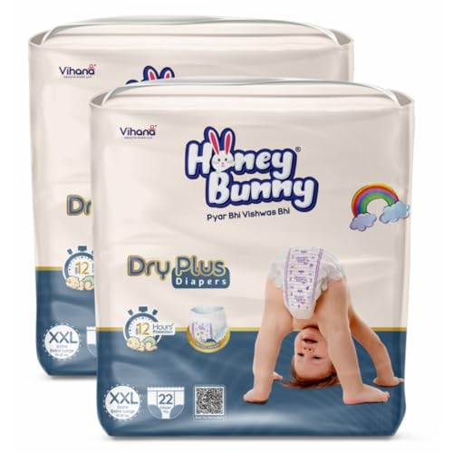 Image of Honey Bunny Baby Diaper Pants | Dry Plus Protection with 360 Soft Elastic Waistband | Upto 12 Hours Protection | Bubble Sheet Technology for Advanced Absorption | Double XL (17 to 25 kg), 44 Pants