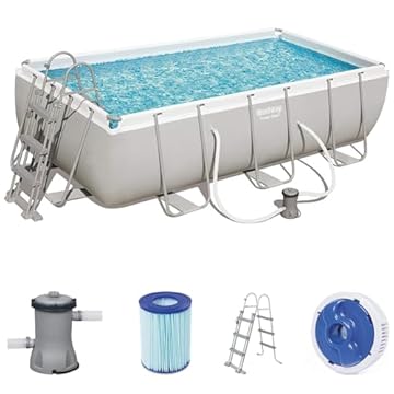 Bestway 56441 | Power Steel - Piscina Fuori Terra Rettangolare, 404X201X100 cm, Pompa di Filtraggio e Dosatore Chemconnect Inclusi