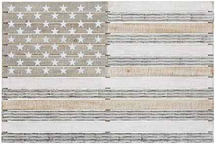 Deco 79 Wood American Flag Wall Decor, 38" x 2" x 26", White