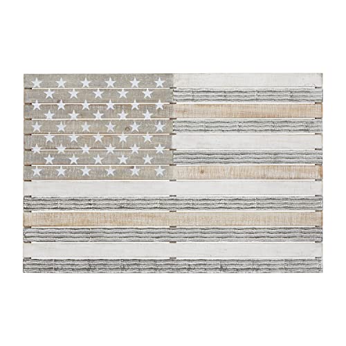 Deco 79 Wood American Flag Wall Decor, 38" X 2" X 26", White #TOP10