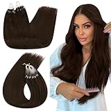 Ugeat Brown Micro Bead Hair Extensions Real Human Hair Dark Brown Micro Ring Hair Extensions Human Hair Brown Microlink Extensions Human Hair 14 Inch 1g/strand 50s