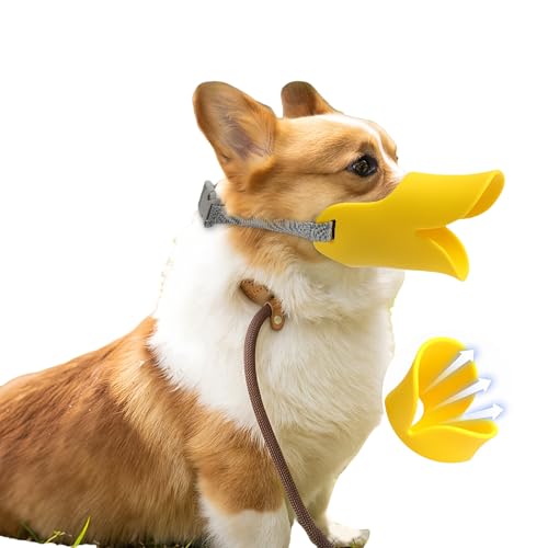 Vyloky Hundemaulkorb Anti-Biss Silikon Entenschnabel、Duck Mouth Shape Hund Maulkorb Anti-Ruf Maulkorb für Welpen Hunde (gelb (Farbe), M)