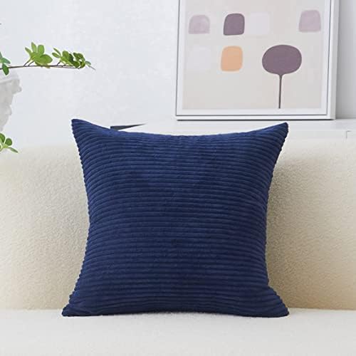 Home Brilliant Euro Sham Striped Decorative Corduroy Velvet Large Couch Throw Pillow Cover for Bedroom, 24 inch (60cm), Navy Blue