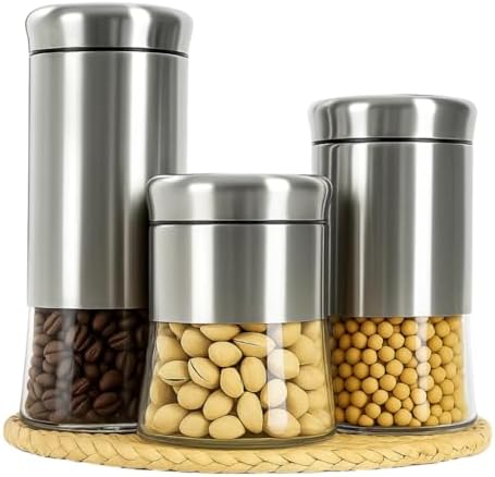 Jogo Kit 3 Pote Hermético Inox Vidro Cozinha Vítreo 800ml 580ml 3...