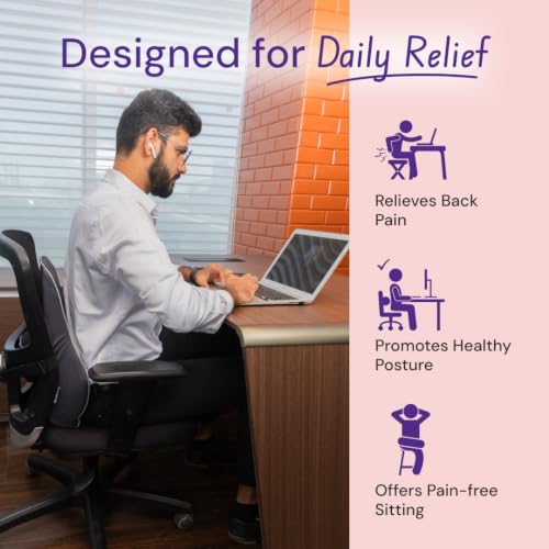 Image of Careforce Lumbar Support Cushion Orthopedic Back Rest Pillow Memory Foam Cushion for Office Chair, Car & Home Ergonomic Back Support for Pain Relief, Posture Correction & Spine Alignment, S