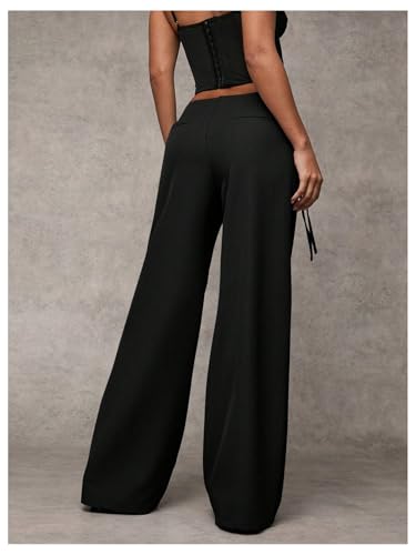 GORGLITTER Women's Low Rise Waisted Dress Pants Wide Leg Straight Trousers Work Slacks Pants Business Casual Outfits3