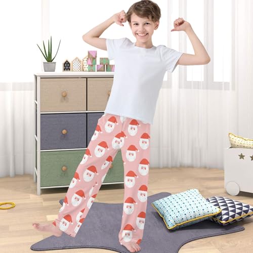 Boy's Lounge Pants Cute Winter Christmas Santa Claus Kids Jogger Pants Elastic Long Bottoms with Pockets 6-14 Years4