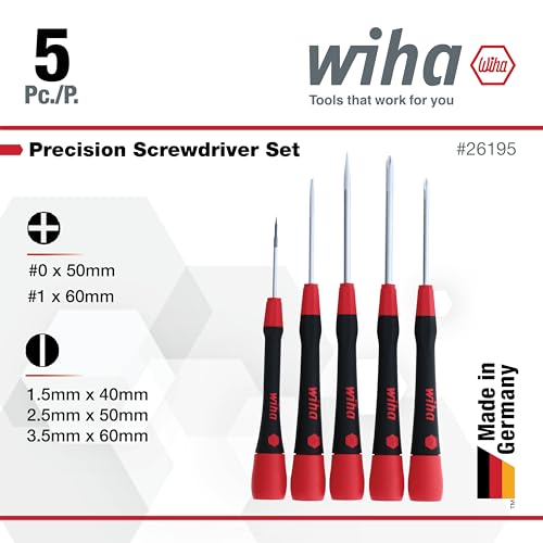Image of Wiha 26195 5 Piece PicoFinish Slotted and Phillips Precision Screwdriver Set