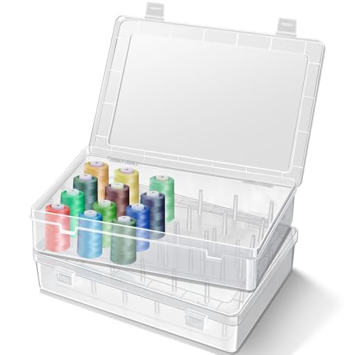 Image of Vowcarol Thread Holder Cases 2 Pack 48 Pegs, Embroidery Thread Organizer and Storage, Plastic Sewing Box