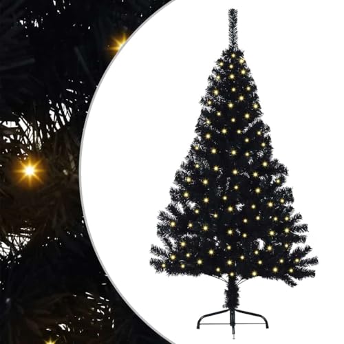 vidaXL Árvore de Natal artificial pré-iluminada preta 120 cm PVC, árvore de Natal moderna em cone, iluminação natalícia por USB, ecrã LED, decoração festiva para sala de estar e jardim