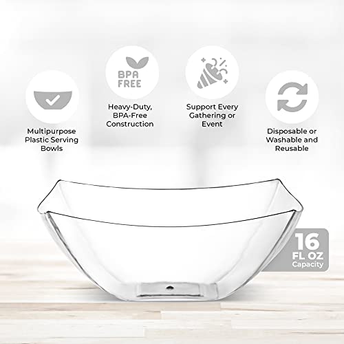 Posh Setting Square Plastic Serving Bowls, Small Clear Plastic Candy Bowls, 4 Pack Plastic Disposable Party Snack, Buffet, Chips, Or Salad Bowl, Heavy Duty #TOP2