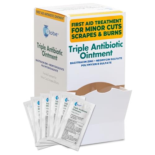 Globe (144 Pack Triple Antibiotic Ointment 0.9g Single Packet, First Aid Kit for Minor Scratches, Wounds, Cuts and Burns, Prevents Infection Active Ingredients Compare to Leading Brand, Travel Size
