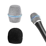 Cabezal de micrófono, cabezales de rejilla de micrófono de malla de acero, repuesto de bola de micrófono de rejilla con espuma interior, se adapta a Beta Silver 87A - 1 unidad)
