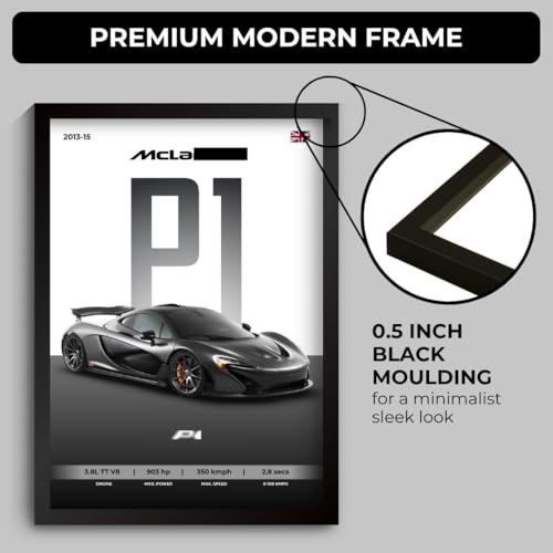 Image of McLaren P1 Poster | Framed McLaren A4 Sized (31 x 23 cm) | Hypercar Frame for Wall, Gift for Boys, Car Poster | Supercar Frames | Holy Trinity Car Posters for Wall, Bedroom, Hostel, Study Room (F 127)
