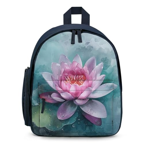 Peach Water Lily Flower Backpack Small Book Bag with Side Pocket, Lightweight Durable Backpack, Travel Rucksack, Blue-style