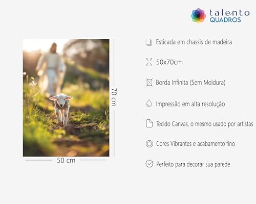 Quadro Decorativo em Tela Canvas, Jesus Cristo e Cordeiro, 50x70 cm, Decoração de Parede Cristã