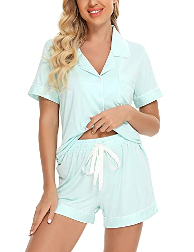 Image of Anjue Womens Pajamas Set Short Sleeve Sleepwear Button Down Nightwear Shorts Soft Pj Sets S-XXL