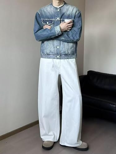 Jeans Pants Trousers Denim White Loose Wide Trendy Street High Waisted Non Elastic Casual Commuting Straight Leg for Men3