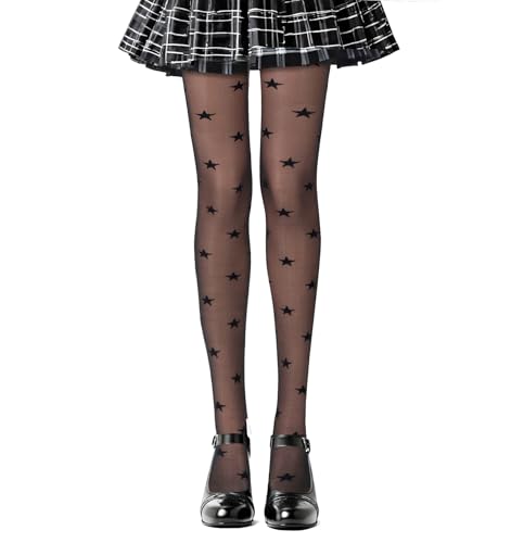 Image of Star Tights, Black Patterned Tights, Durable & Resistant to Snagging Star Fishnets for Women Snag-resistant Design for Everyday Use, Parties, and Shopping (All-over-star pattern, Black)