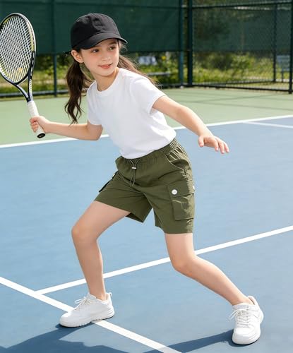 Image of Rolanko Girls Cargo Shorts Lightweight Parachute Short Pants with Pockets Summer Cargo Shorts for Kids Casual Hiking Sports