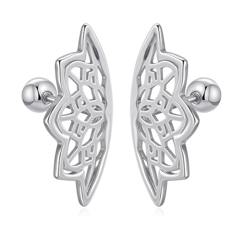 Goth Hidden Boho Helix Earring Geometric Mandala Lotus Flower Cartilage Helix Piercing Dark Silver Jewelry Gothic Jewelry Punk Tattoo Medieval Bohemian Silver Spiritual Earring ﻿