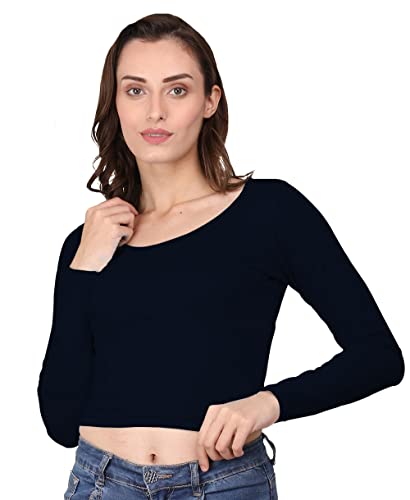 Image of A1059 Women's Cotton Scoop Neck Full Sleeve Crop Tops Black Readymade Saree Blouse for Women