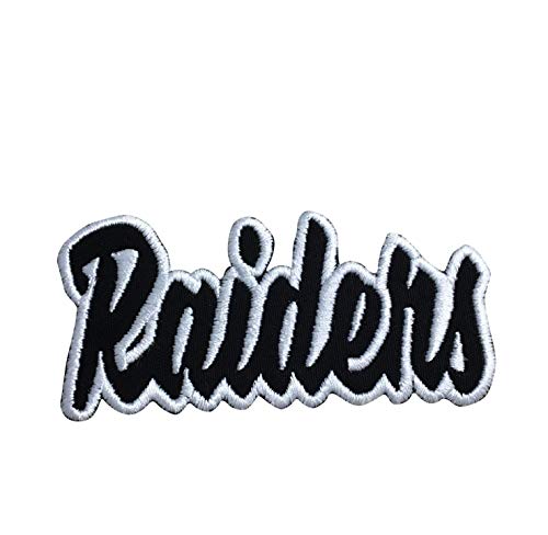 (2" x 4") Raiders - Black/White - Team Mascot - Words/Names - Iron on Applique/Embroidered Patch